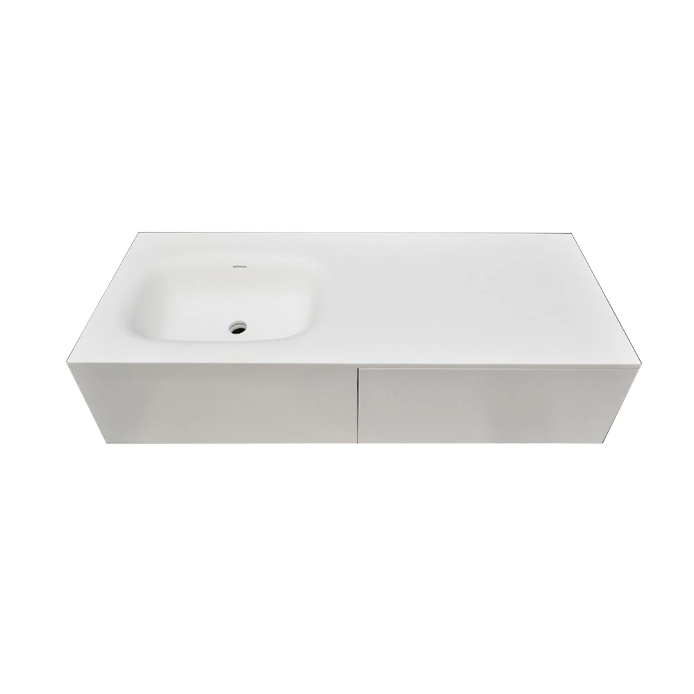 

1200mm Bathroom Wall Hung Solid Surface Stone Vanity Sink White Matt Drawer Wash Basin RS38486