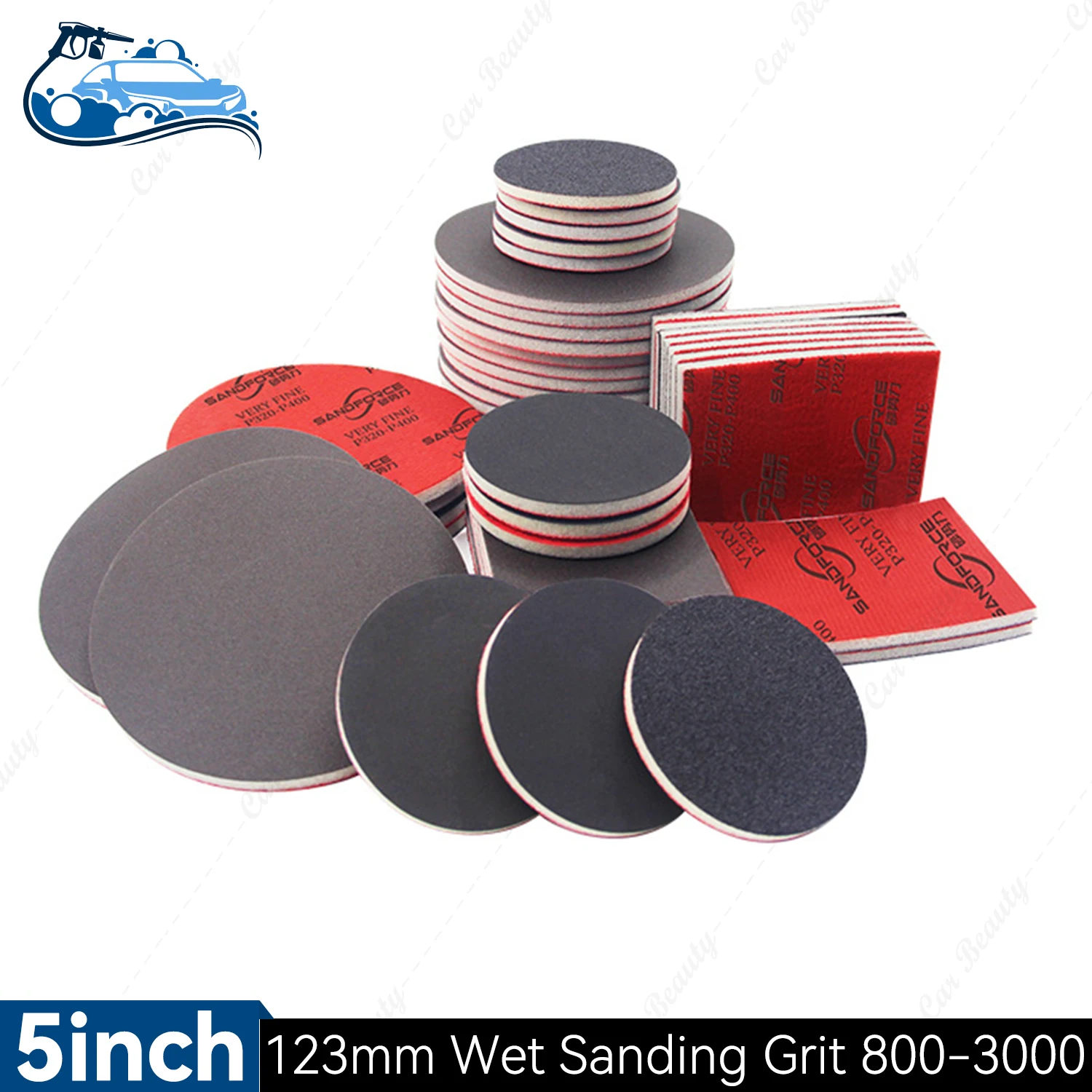 5 Inch Sanding Sponge Paper Discs Set Reusable Wet Dry Sandingpaper for Random Orbital Sander Wood Metal Auto Plastic Polishing