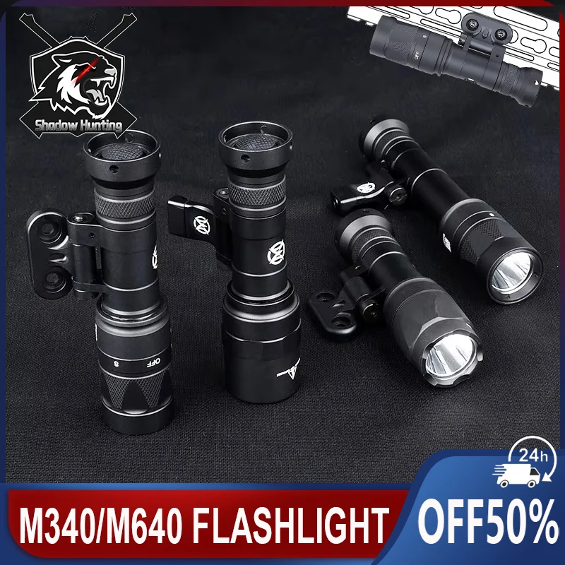 WADSN M640 M340 Tactical Flashlight High Lumens Airsoft Weapon Scout Light With Mouse Tail Rotating Base Fit M-Lok Keymod Rail