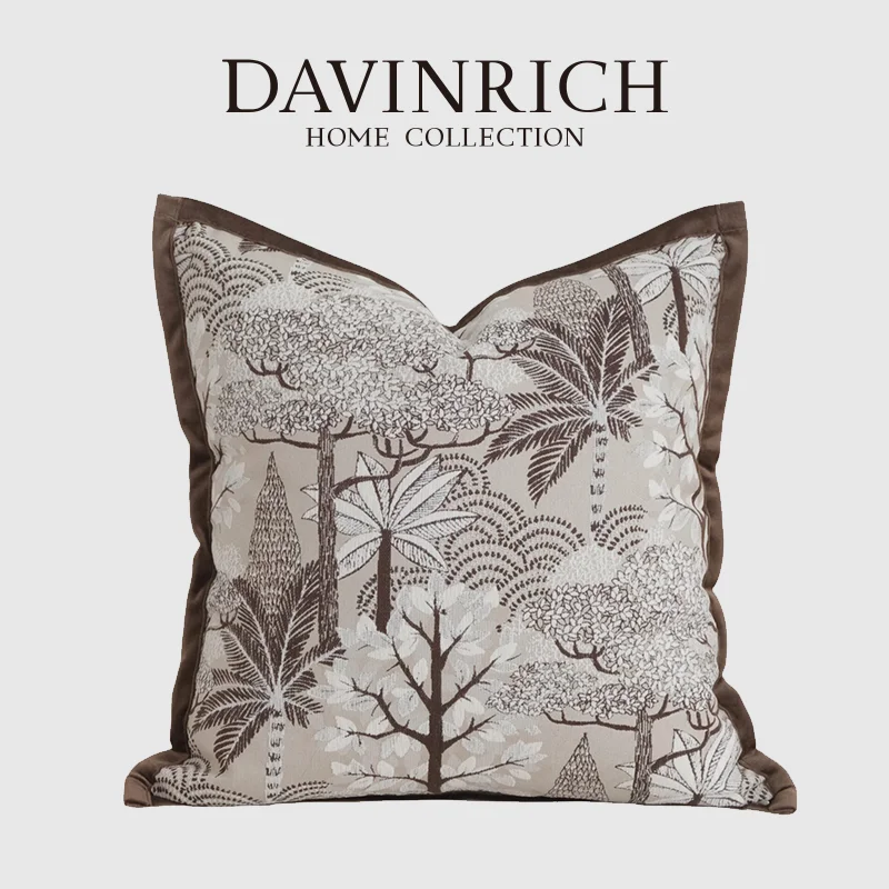 DAVINRICH Nature Woodlands Jacquard Retro Cushion Cover Exotic Gardens Botanical Design Throw Pillow Case 45x45cm For Home Decor