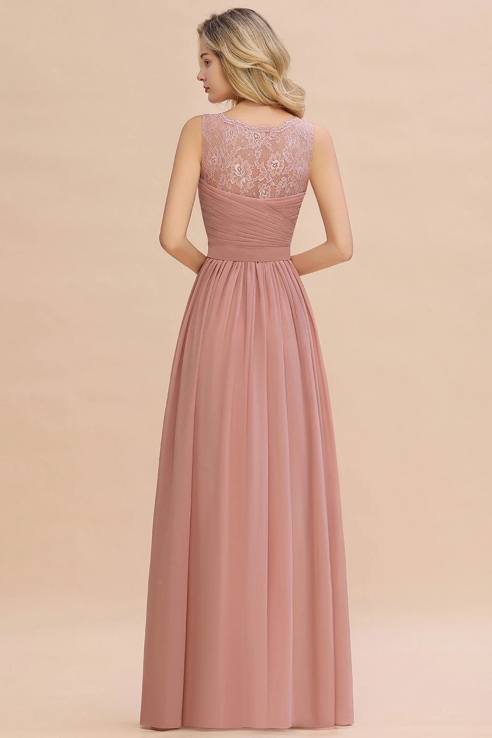 Dusty Pink Bridesmaid Dresses 2023 Chiffon Lace Long A-line Wedding Prom Formal Evening Party Gowns Robe De Soirée De Mariage