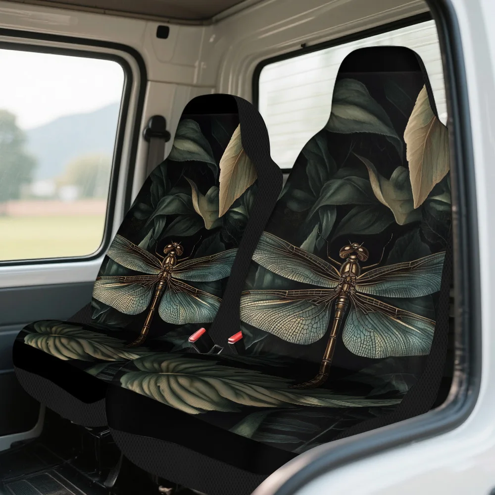 2pcs Dragonfly Among Leaves Print Car Seat Covers – Universal Fit For Cars, Trucks, Vans, And SUVs | Durable Front Seat Protecto