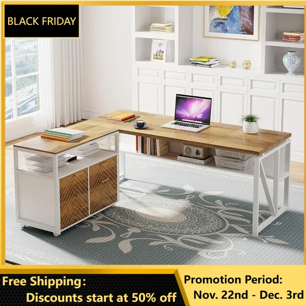 

Computer Desk, Office Desk with Lateral File Cabinet and Hanging File, Cabinet with Doors, Drawer Cabinet, Desk Office