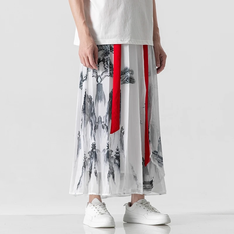 New Wide-leg Pants Men Spring Summer Trousers Casual Baggy Pants Men Chinese Style Belt Jogging Harem Pants Male Streetwear 5XL