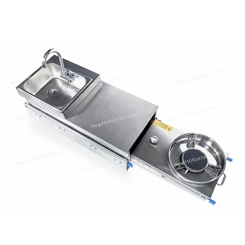 RV Pull Out Sink & Stove 304 Stainless Steel Electric Pulse Ignition Outdoor Camping Gas Cooktop for Motorhome