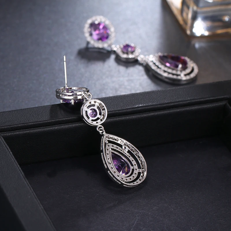 SUGO New Arrival Temperament Charming High Quality Purple Cubic Zirconia Earrings for Noble Ladies Women Shiny Dineer Jewelry