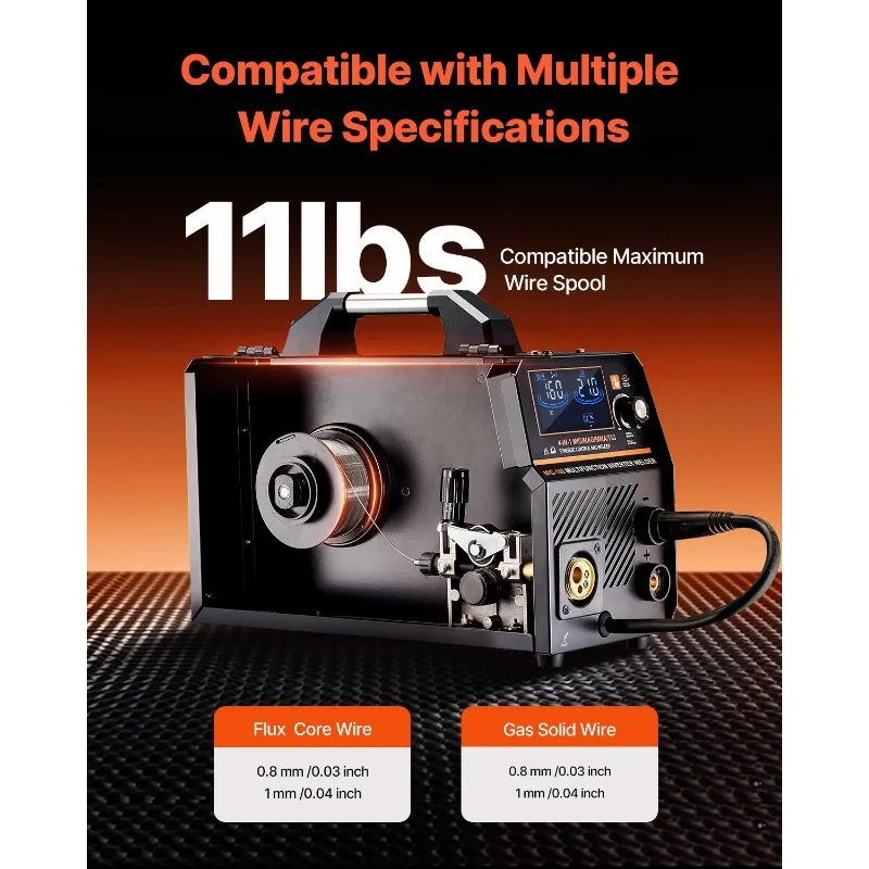 Soldador MIG 160Amp Máquina de soldadura 4 en 1 Gas MIG/Flux Core MIG/Stick/Lift TIG