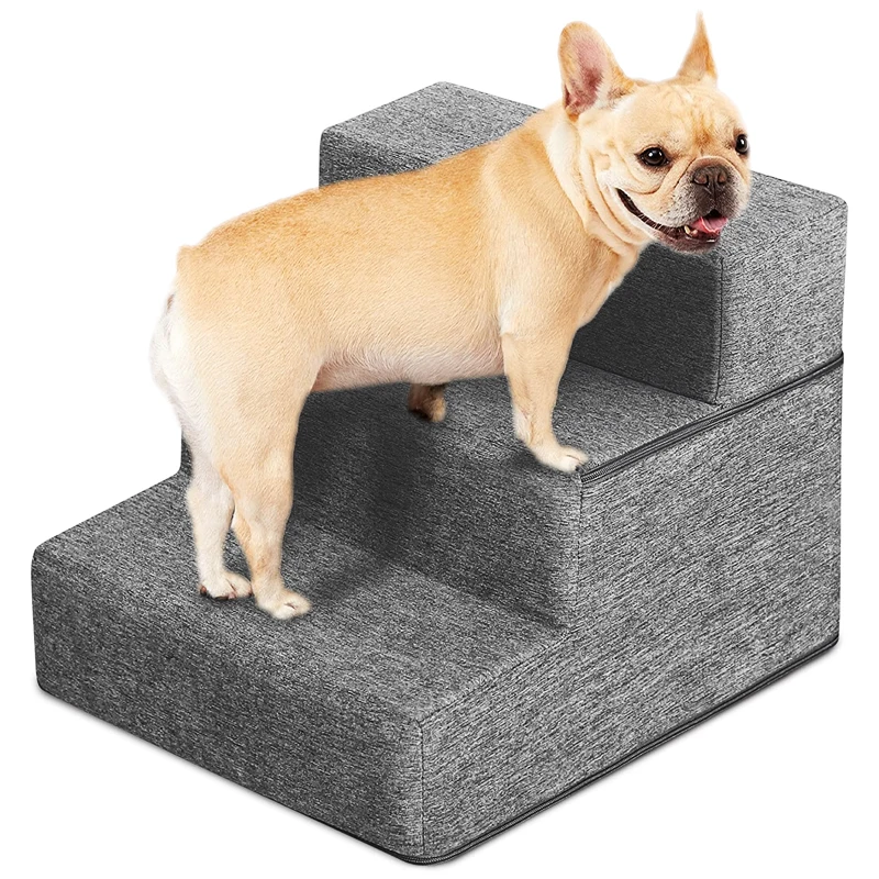 

Pet Stairs Dog Stairs 3 Steps, High Density Foam Dog Steps Non-Slip Foldable Pet Stairs Removable Washable Cover