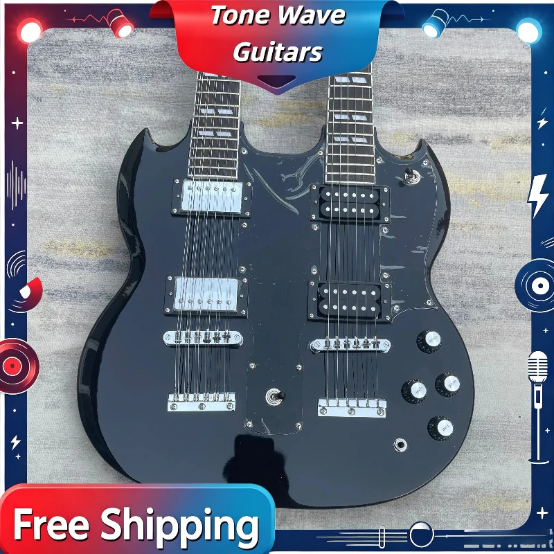 NEW Gloss Black SGU Solid Body Double-headed Electric Guitar 12 String & 6 String Dual Scale Heavy Metal Stage Delivery Included