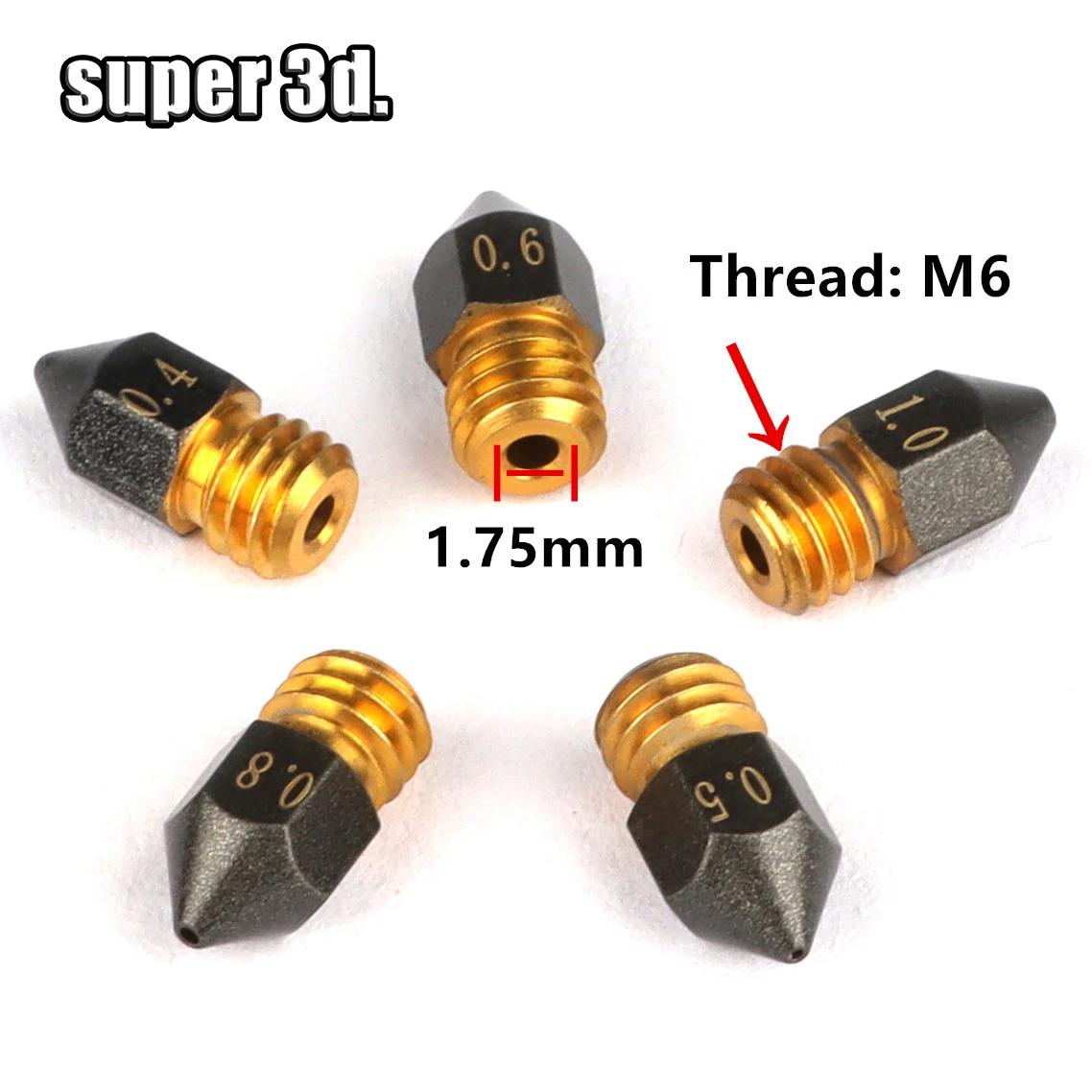 1/2/5 Stück MK8/E3D/Volcano Messing-PTFE-Düse, beschichtet, antihaftbeschichtet, Filament 0,2/0,3/0,4/0,6/0,8/1,0 mm, 3D-Drucker Ender 3, kostenloser Versand – Detail 12