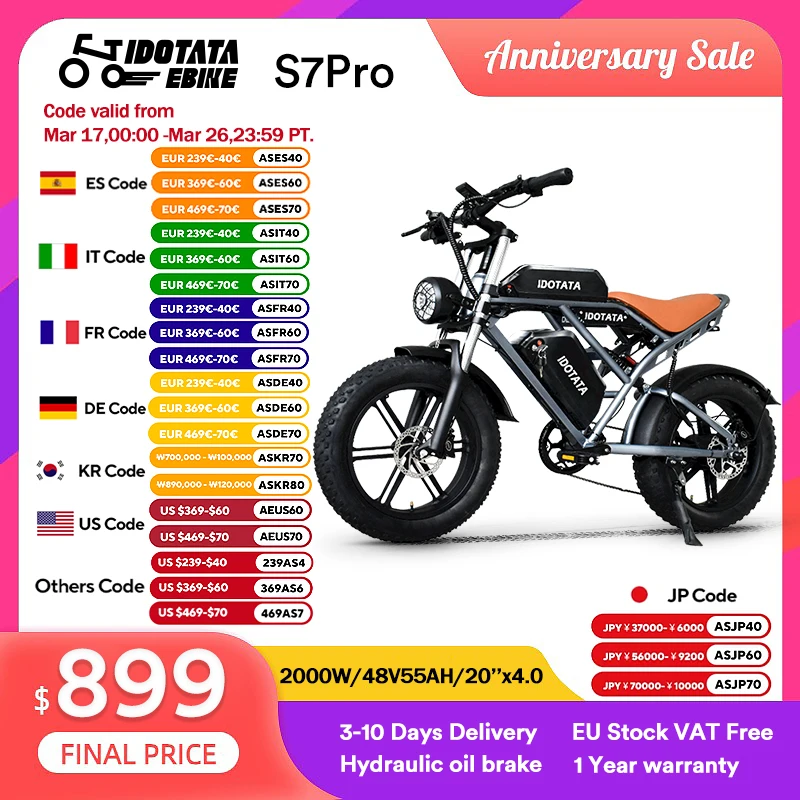 IDOTATA-Moped Fat Tire Electric Bike for Adults, 2000W, 20Inch Electric Bicycle , 48V, 55Ah, Dual Battery, 35MPH, 100Miles Ebike