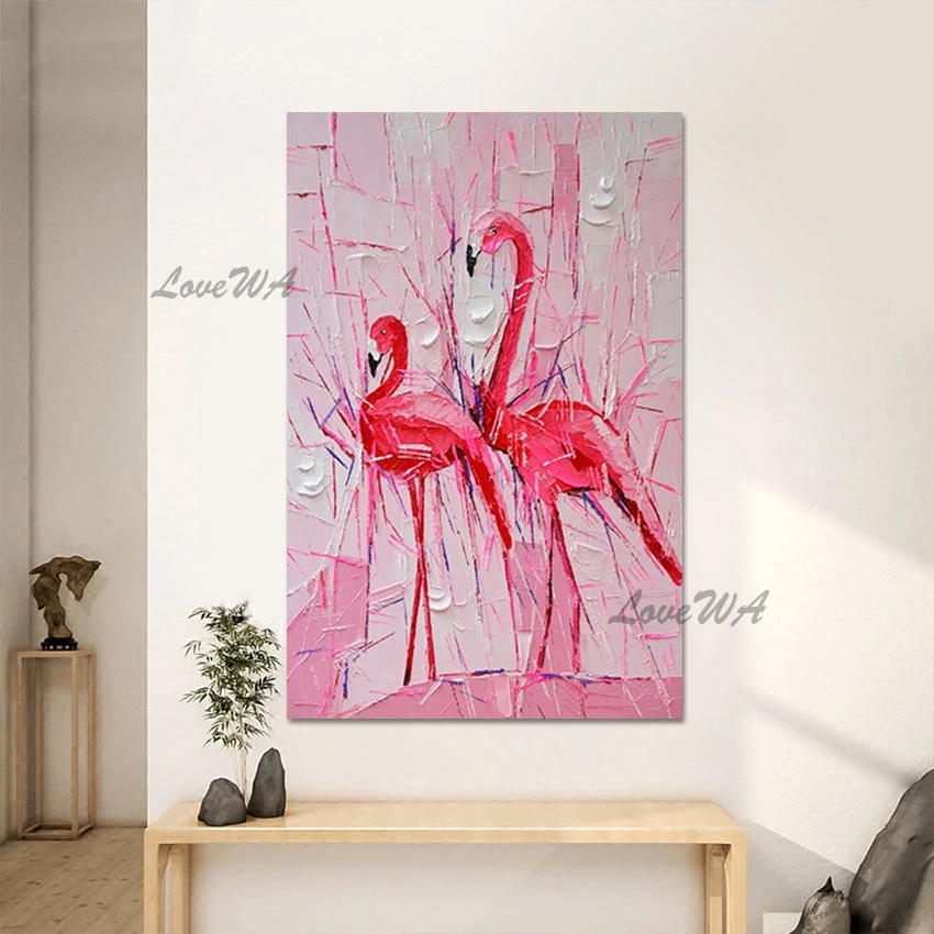 Pink Flamingo Abstract Art Painting Wall Picture Unframed Cheap Canvas Artwork Animal Painting For Wallpaper Home Decoration