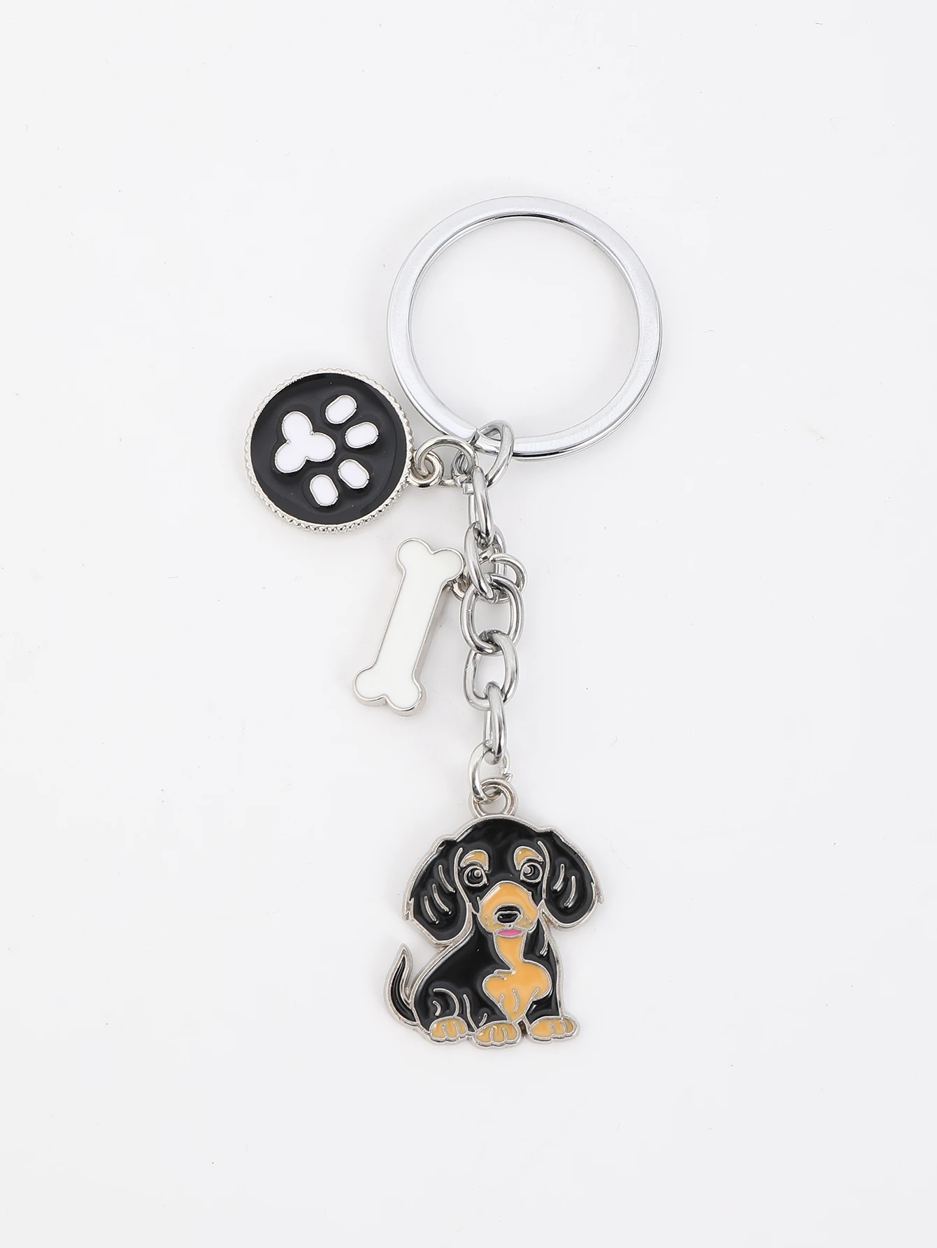 1PCS Alloy Cute Sausage Dog Keychain Dachshund Animal Enamel Keyring Bone foot charm Women Girls Fashion  Jewelry gifts