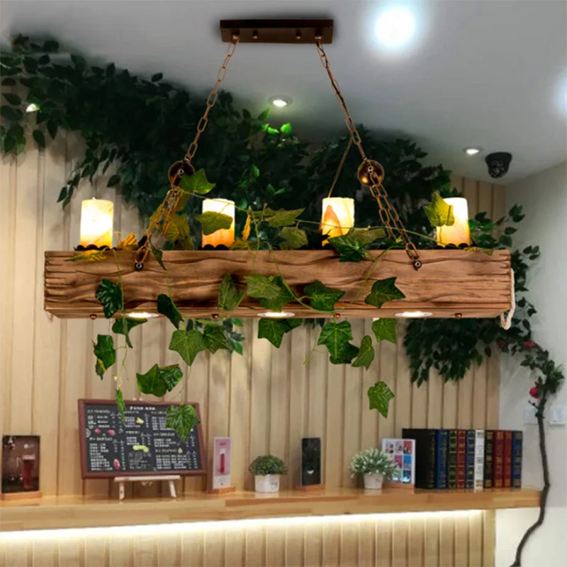 American Retro Industrial Pendent Lights Bar Counter Hot Pot Restaurant Restaurant Coffee Creative Wooden Chandelier Led Lamp