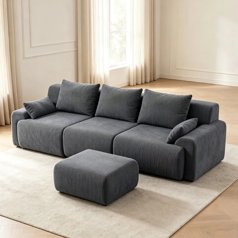 Modern grey three-seater compression sofa set popular fabric vacuum blister sofa living room compression sofa