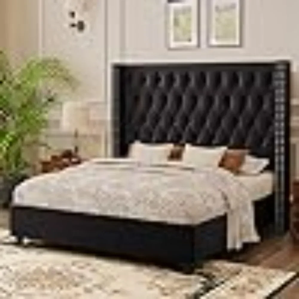 King/Queen Bed Frame, Upholstered Bed Frame with Sturdy Wooden Slats,No Springs Required,Easy To Assemble,Bed Frame