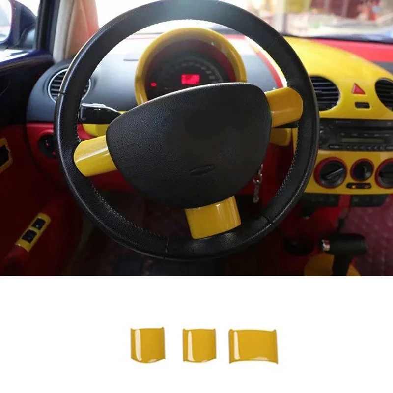 For Beetle 2003-2010 3PCS Yellow ABS Car Interior Steering Wheel Cover Trim Moldings Car Styling Accessories