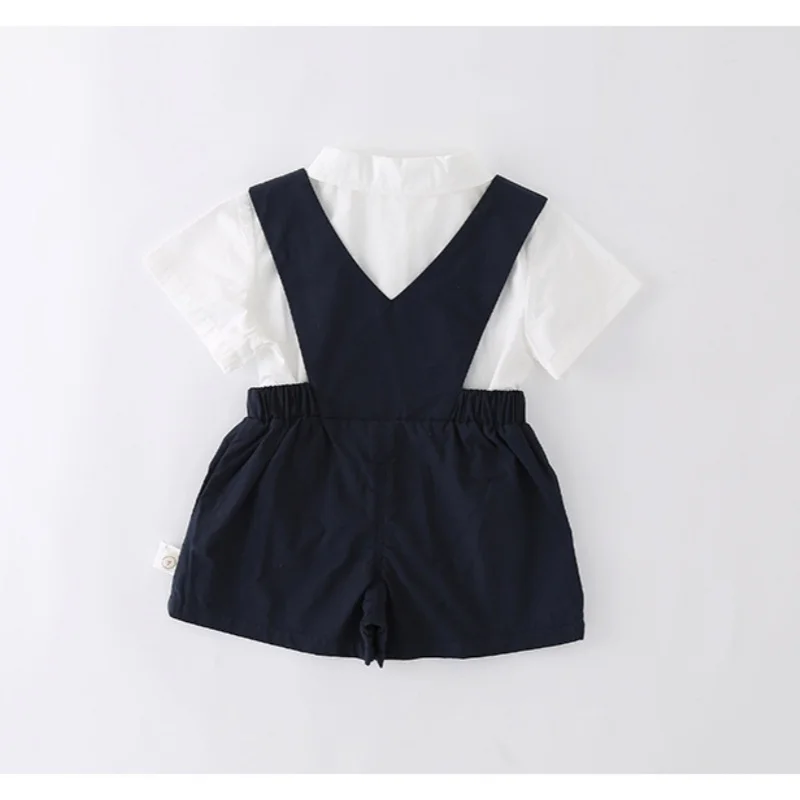 Baby Boys Gentleman 2pcs Overalls Set Bow Tie White Shirt+Suspender Shorts 1st Birthday Outfits Kids Handsome Suit