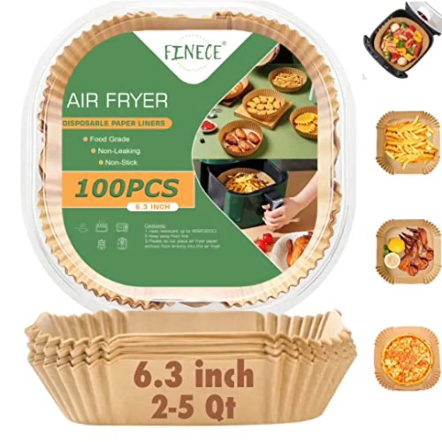 Air Fryer Liners Square, 100PCS for 2 to 5 Qt Air Fryer Disposable Paper Liner, 6.3 inch Unbleached Non-stick Oil-proof Parchme