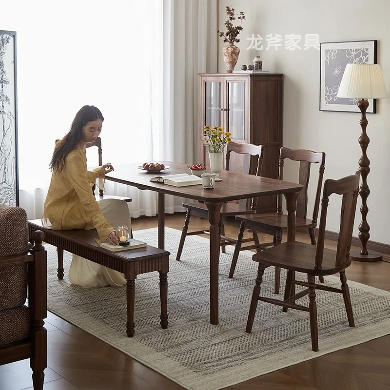 

LMM log dining table retro rectangular small apartment solid wood black walnut dining table American style
