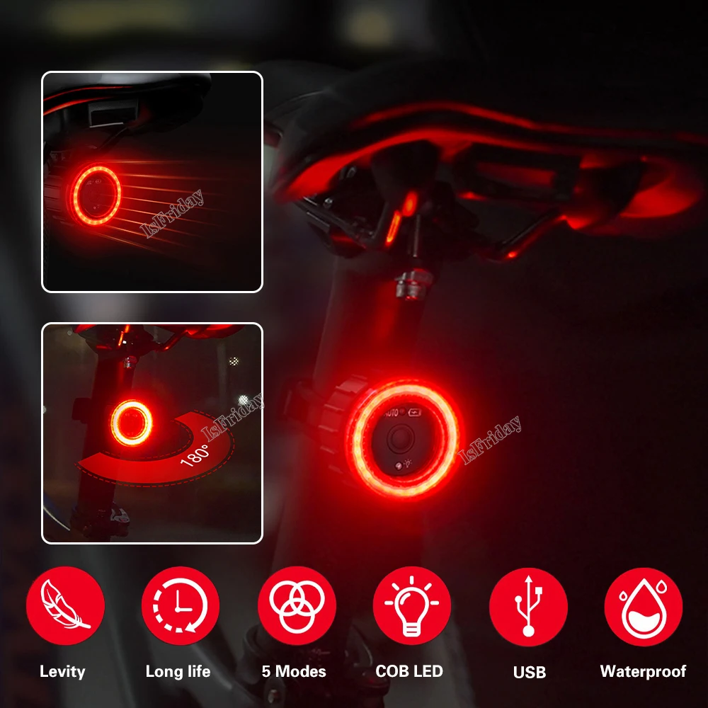 New Bicycle Rear Light 6 Modes Bike Tail Light USB Rechargeable Aluminum MTB Road Saddle Seatpost LED Warning Cycling Lamp