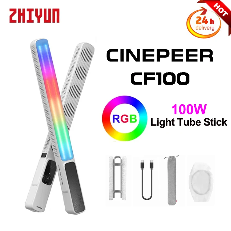 ZHIYUN CINEPEER CF100 100W LED RGB Video Light Tube Stick Handheld 2700K-6500K Photography Lamp CRI 96+ TLCI 98+,Length 19.8