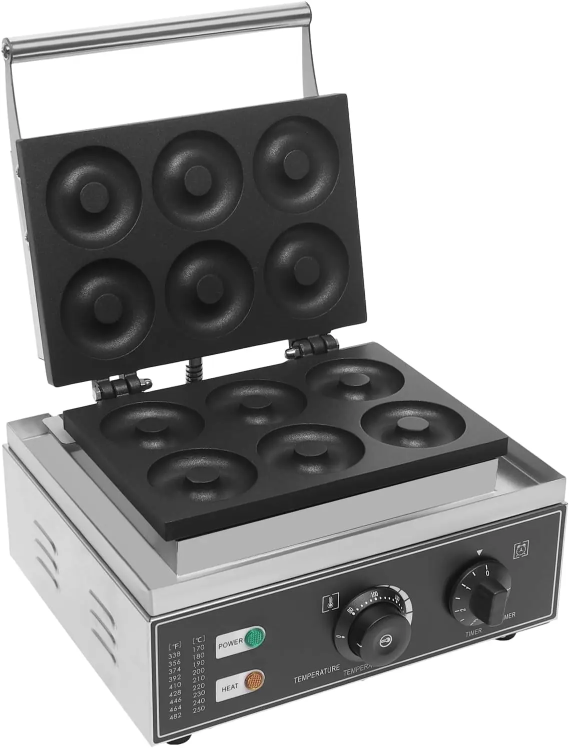 Máquina comercial para hacer rosquillas de 6 orificios, máquina eléctrica antiadherente para hacer rosquillas, calefacción 50-300 ℃   Máquina para hacer rosquillas, crepé, gofres