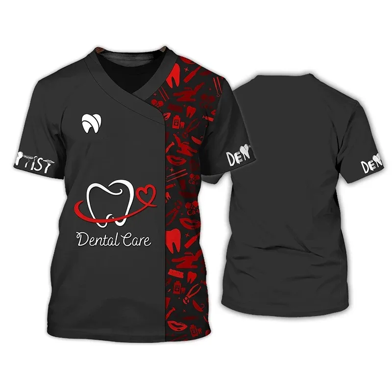 Dentists Shirts O-Neck Personalised Nurses Women\'s T-shirt Uniform 3D Print Short Sleeve Overalls Female Oversize Ladies Clothes