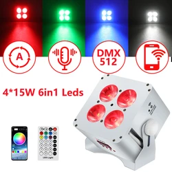 Par de luces LED con batería, lámpara RGBWA UV 6 en 1 de 4x15W con Control remoto inalámbrico por aplicación DMX512 para DJ, fiestas, discotecas, bodas, luces de escenario con batería KTV