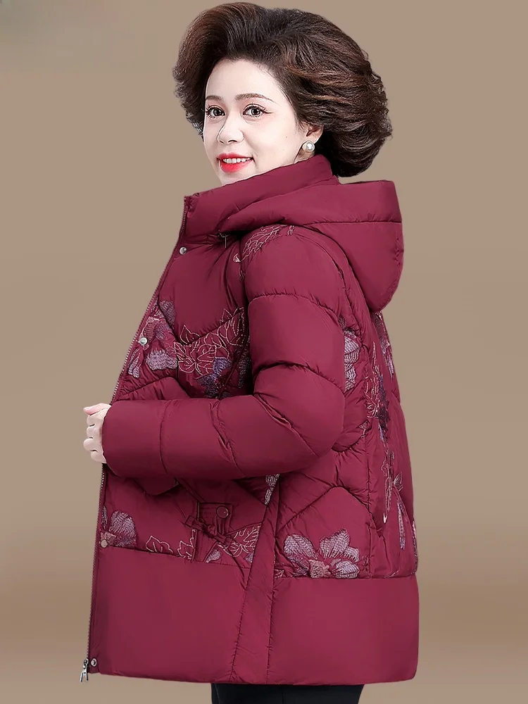 

Sli Midlife Mom Winter Faion down Cotton Jaet 2024 New Sle ly andma Autumn Winter Embroidered Cotton Coat Women