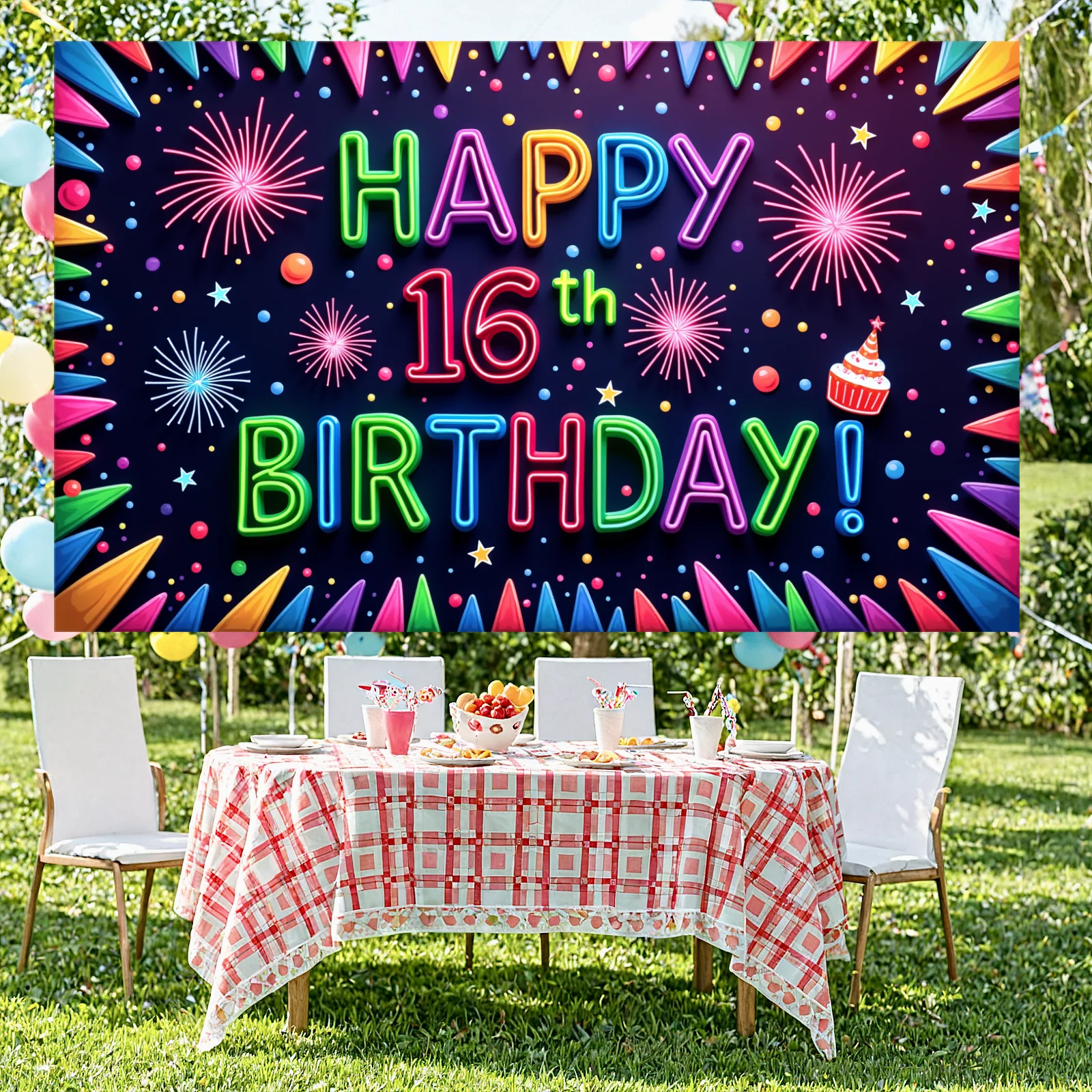 16th Celebration Background Firework Design Happy 16th Banne