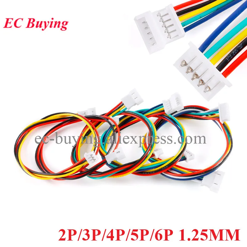 10pcs/lot Male to Female PCB Connector Cable JST1.25 JST 1.25MM 2P/3P/4P/5P/6P Plug Terminal Electronic Wire 20cm 200mm