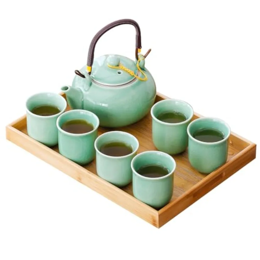 

Японский чайный набор для взрослых, набор для чайной церемонии Гунфу с 1 чайником 700 мл (23,5 унции), 6 чайными чашками (120 мл/4 унции), чайным подносом и инфузором из нержавеющей стали.