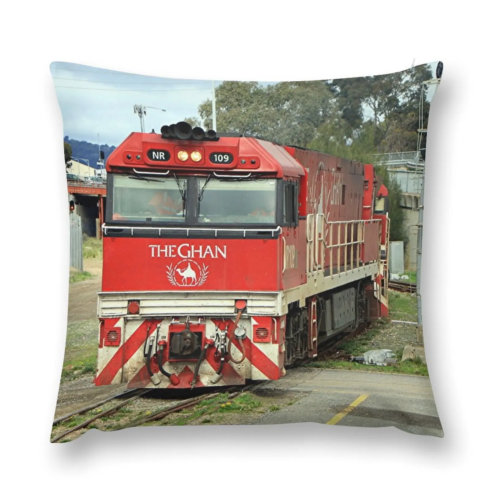 

The Ghan train locomotive engine, Australia Throw Pillow pillows decor home Pillowcases Embroidered Cushion Cover pillow