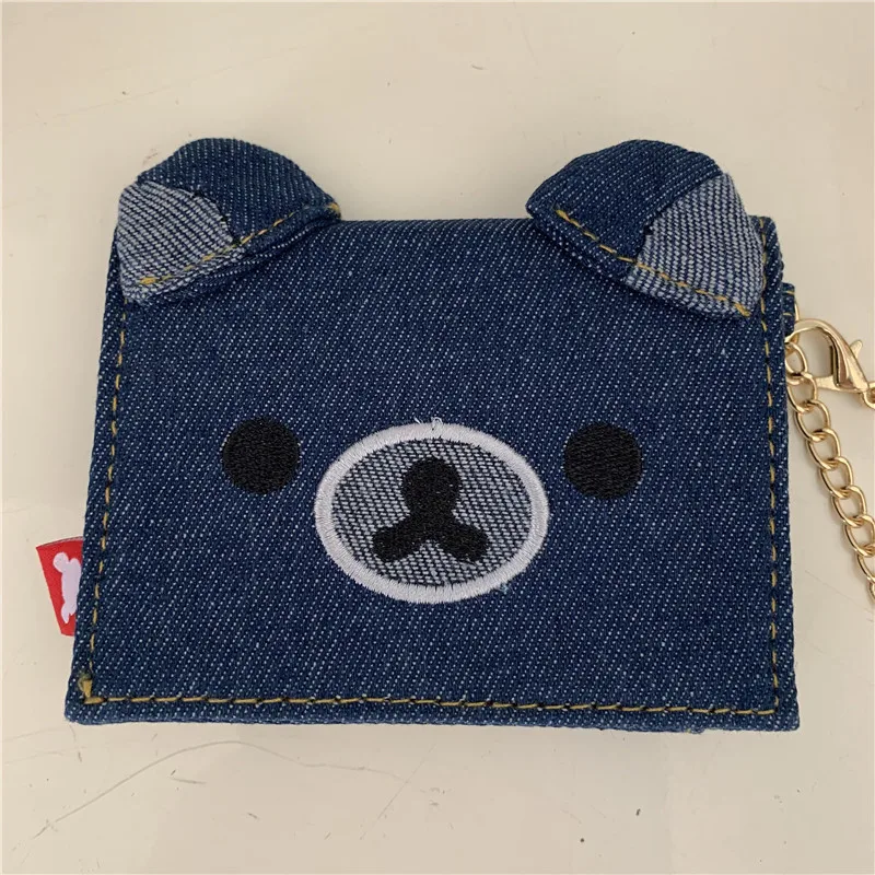 Rilakkuma ID Card Holder Denim Card Case Cute Coin Purse Wallet Women Bag Keychain