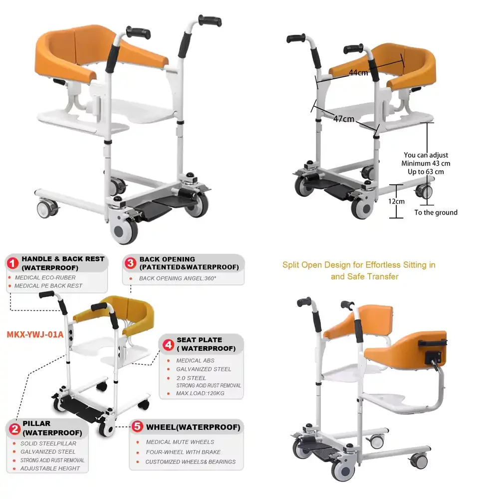 

Hot Sale for Elderly Disabled for Toilet Transfer Commode Bath Chair Adjustable Hospital Nursing Mobility Aid