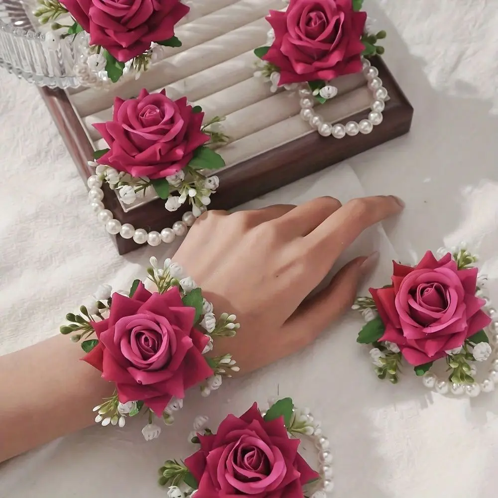 

Roses With White Star Bride Bridesmaids Mother And MotherInLaw HighEnd Pearl Chain Wrist Flowers Suitable For Wedding Parties,