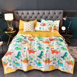 Children Cartoon Dinosaur Quilt Washed Air Condition Thin Comforter Blanket Bedspread for Single Double Queen King Bed Coverlet