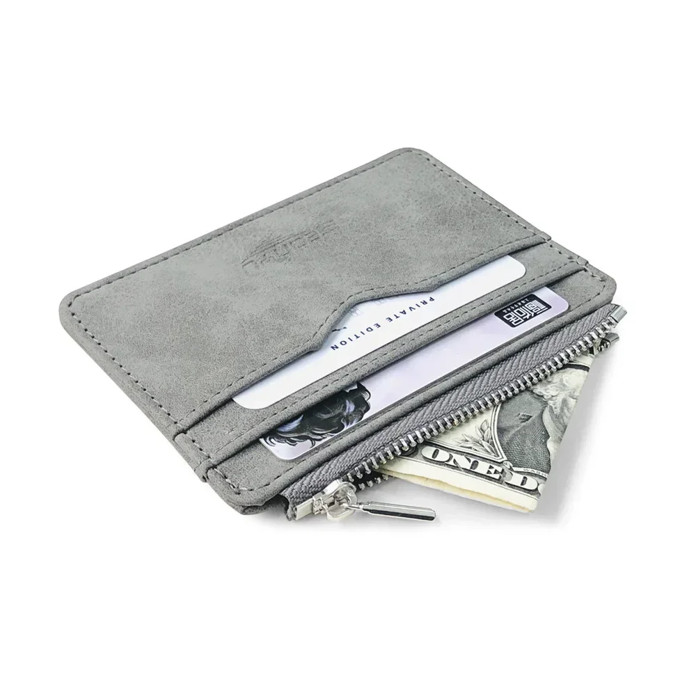 Card Wallet Men's Short Matte Leather Retro Multi-card Frosted Fabric Card Holder Money New Minimalist Purse Transparent Coins