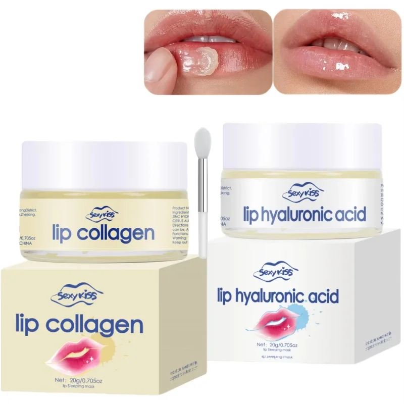 20g Hyaluronic Acid Collagen Sleep Lip Mask Deep Hydration Lip Mask Lasting Moisturizing Exfoliation Day and Night As A Gift