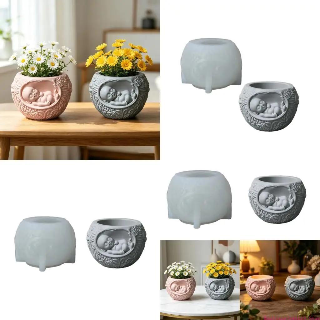 

E1PE Baby Relief Design Silicone Mould For Resin Flower Pots Making Unique Home Decoration Gift