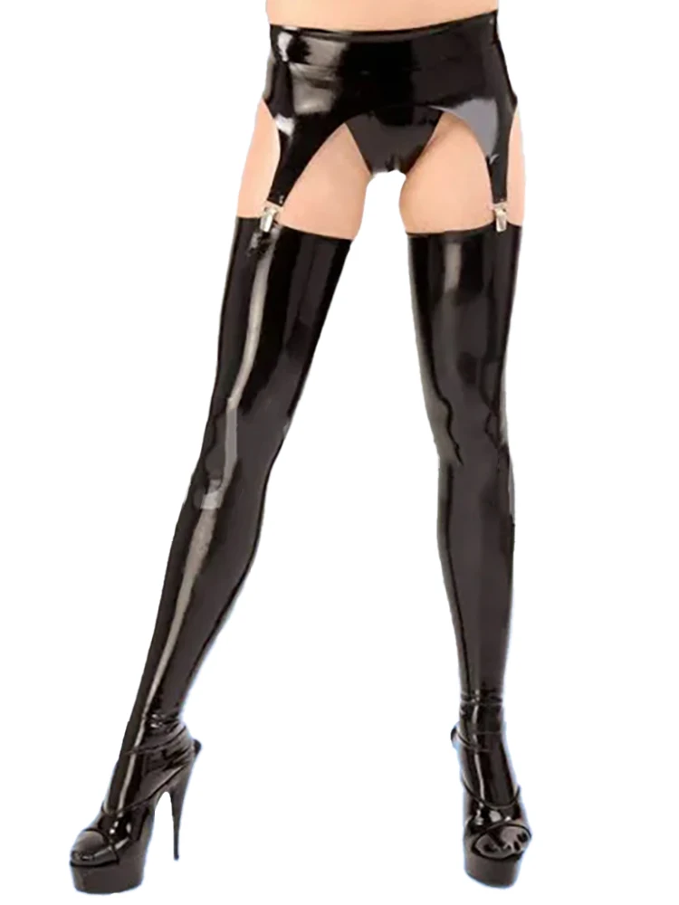 

Latex Long Stockings with waist suspenders Cosplay hosiery with Sling clips sexy tight suits