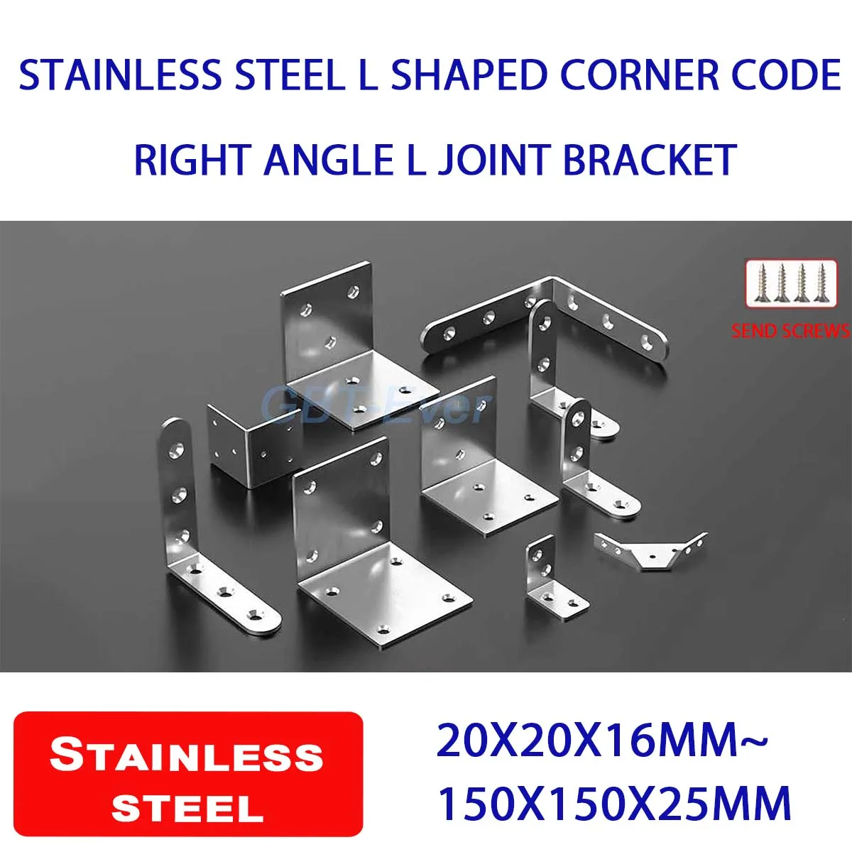 2-10Pcs Stainless Steel L Shaped Corner Code 90 Degree Right Angle L Joint Bracket Furniture Cabinet Angle Connectors with Screw