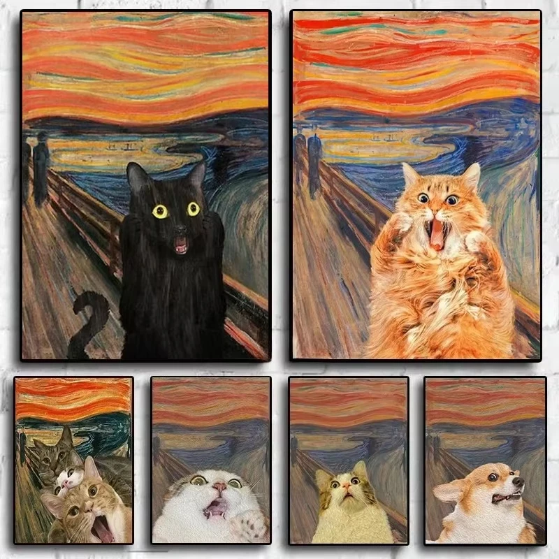 5D DIY Diamond Painting Kit Cute Cat Scream Parody Humorous Art Full Drill Rhinestone Mosaic Wall Decor Gift for Adults