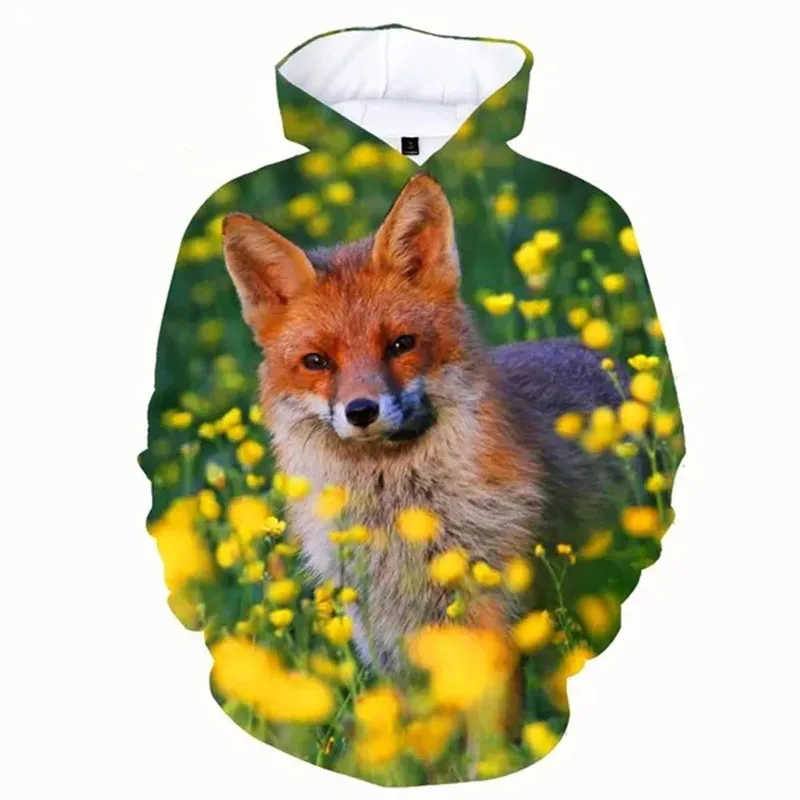 Autumn Winter Fox Animal 3D Print Hoodies Women Men Fashion Long Sleeve Hooded Sweatshirts Streetwear Pullovers Female Clothing