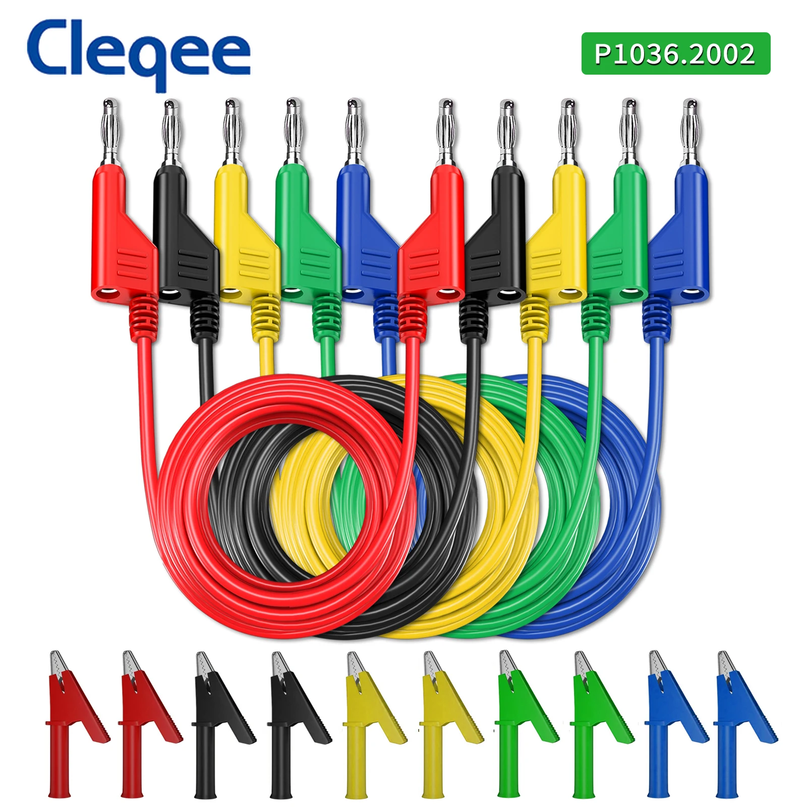 Cleqee P1036.2002 Series 15PCS Dual 4mm Banana Plug Multimeter Test Leads Kit with Insulation Alligator Clips Crocodile Clapm