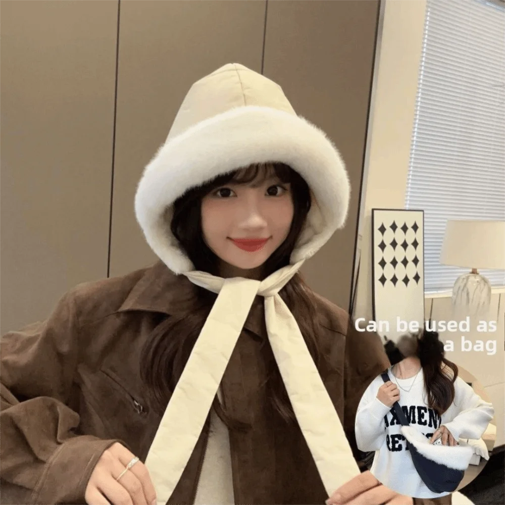 

Convertible Strap Crossbody Bag Hat Ear Protection Warm Lei Feng Cap Fleece Lined Bag Packable Pullover Beanie Hat Winter