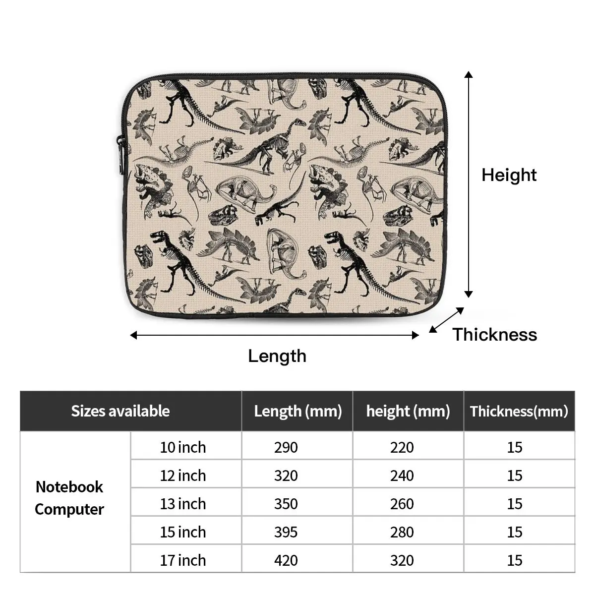 Vintage Museum Dinosaurs And Skeletons Black And Cream  10 12 13 15 17 Inch For Macbook Air Pro Tablet Shockproof Case Bag
