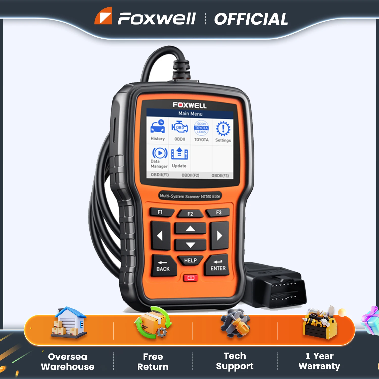 FOXWELL NT510 Elite OBD2 Scanner All System Scan Code Reader Active Test ECU Coding OBD OBD2 Car Diagnostic Tool Free Update