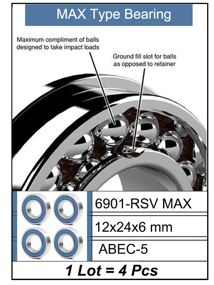 AliExpress FUSHI 6901 2RSV MAX Bearing 12*24*6 mm 4Pcs 6901-2RS Full Balls Bicycle Pivot Repair Parts 6901 2RS RSV Ball Bearings 6901LLU